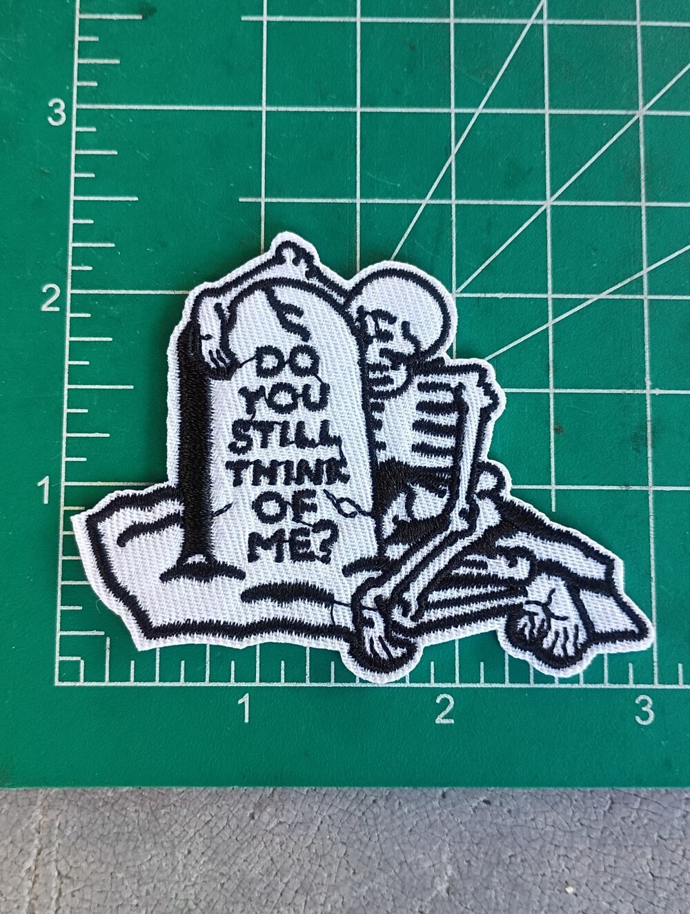 Black & White Skeleton Tombstone Iron-On Patch